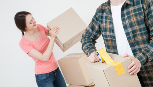 Packed boxes and furniture ready for a student move in West Hampstead